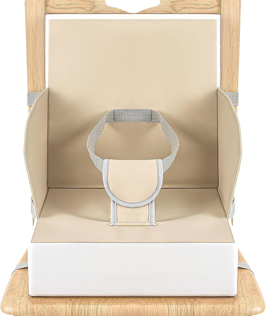 LADIDA Toddler Booster Seat,Portable Baby Booster for Dining Table,Travel Toddler Chair with Adjustable Straps,Lightweight,Compact Design, Easy to Clean (Beige)