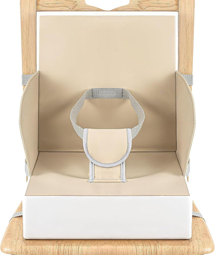 LADIDA Toddler Booster Seat,Portable Baby Booster for Dining Table,Travel Toddler Chair with Adjustable Straps,Lightweight,Compact Design, Easy to Clean (Beige)