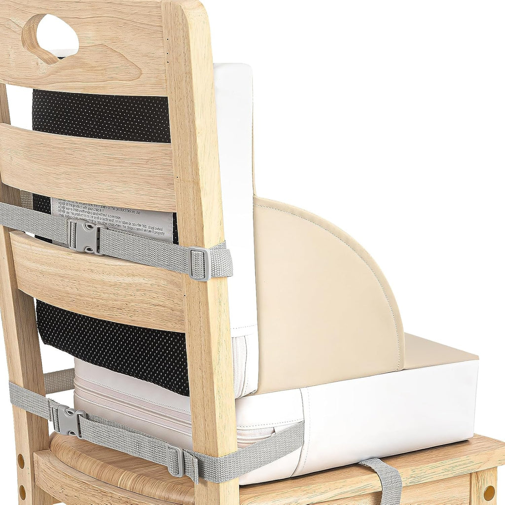 LADIDA Toddler Booster Seat,Portable Baby Booster for Dining Table,Travel Toddler Chair with Adjustable Straps,Lightweight,Compact Design, Easy to Clean (Beige)