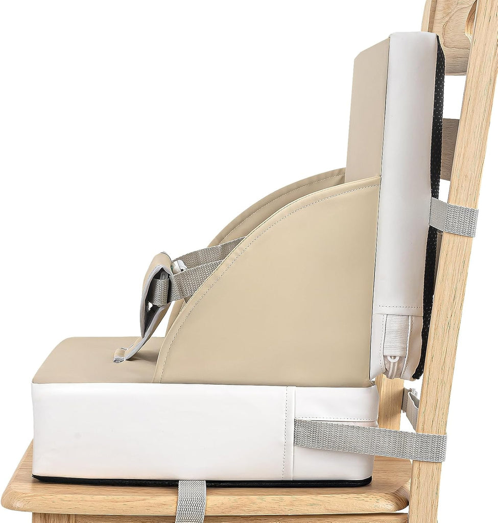 LADIDA Toddler Booster Seat,Portable Baby Booster for Dining Table,Travel Toddler Chair with Adjustable Straps,Lightweight,Compact Design, Easy to Clean (Beige)