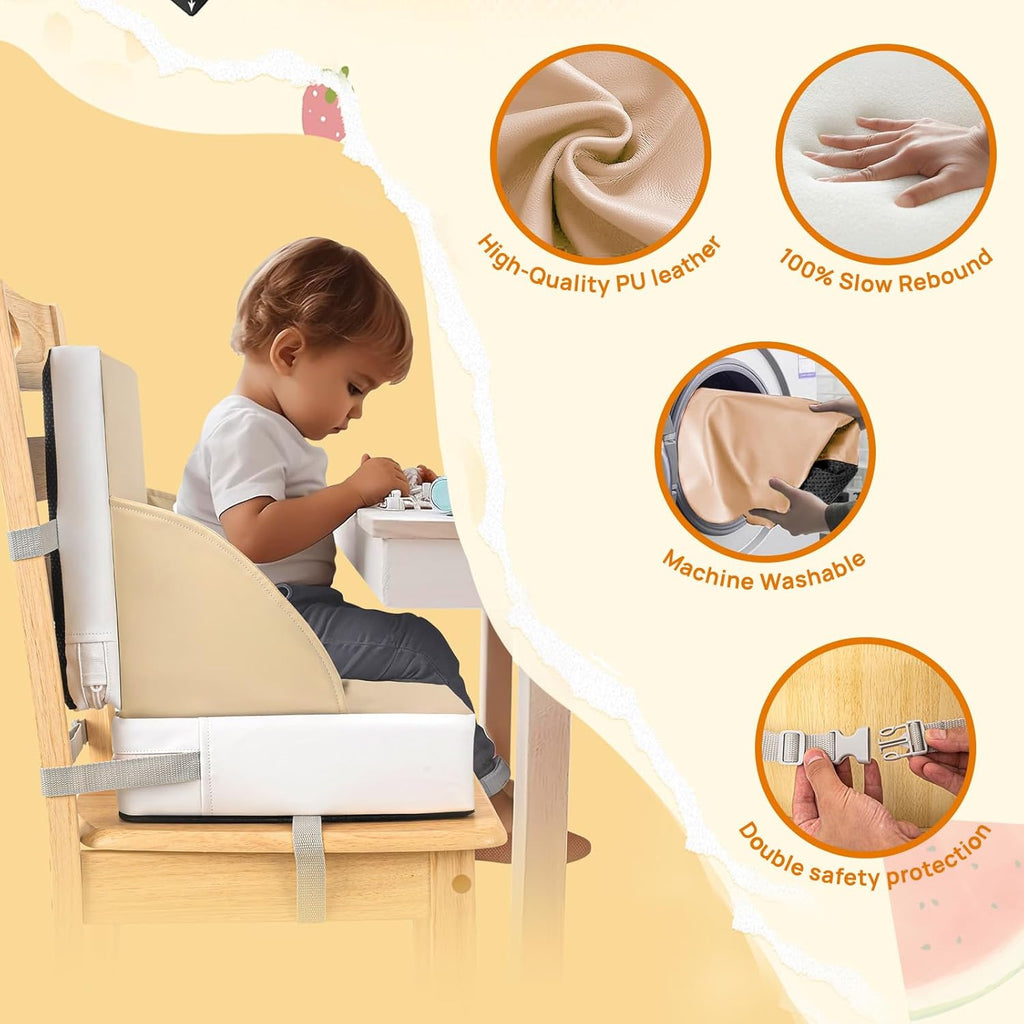LADIDA Toddler Booster Seat,Portable Baby Booster for Dining Table,Travel Toddler Chair with Adjustable Straps,Lightweight,Compact Design, Easy to Clean (Beige)