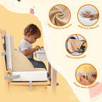 LADIDA Toddler Booster Seat,Portable Baby Booster for Dining Table,Travel Toddler Chair with Adjustable Straps,Lightweight,Compact Design, Easy to Clean (Beige)