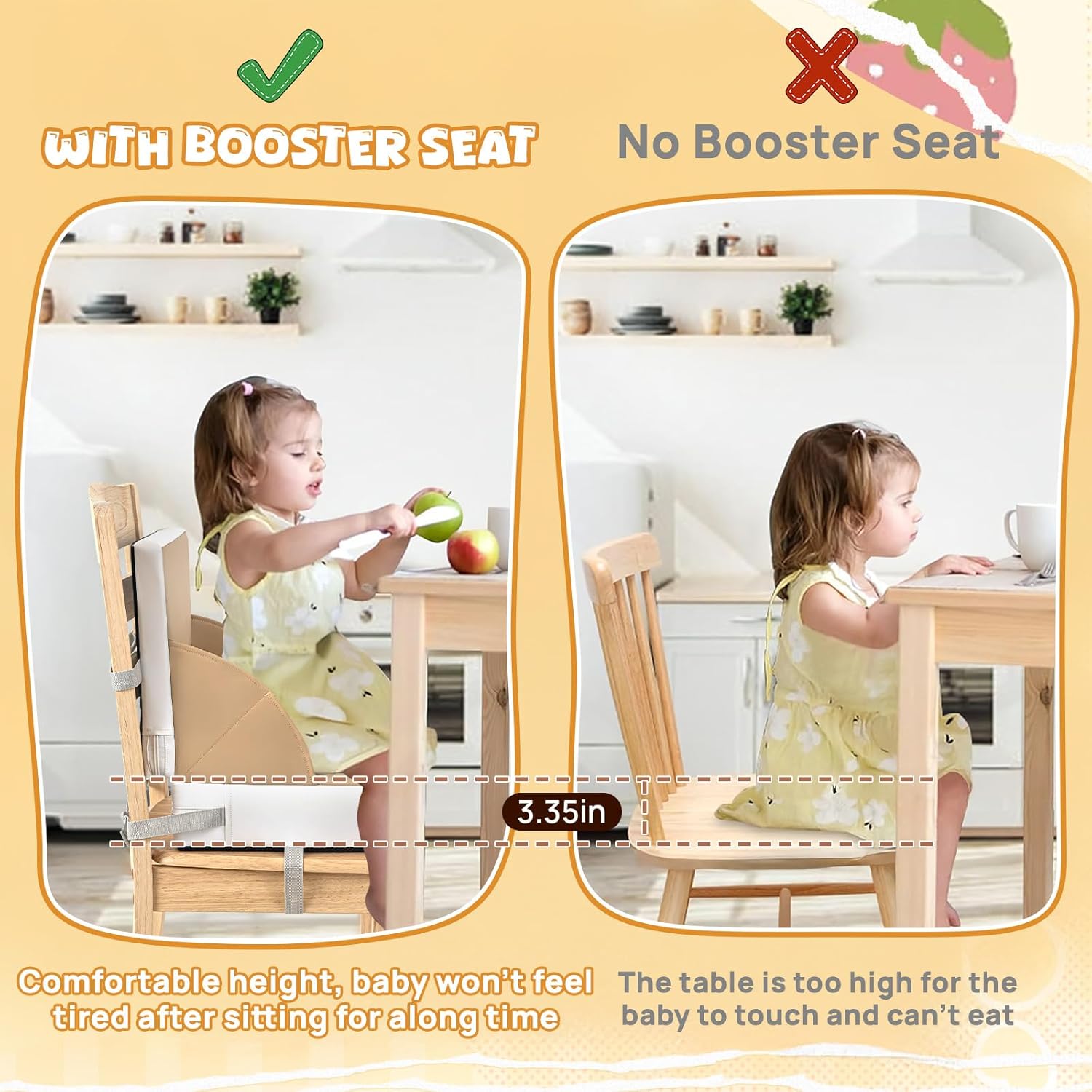 LADIDA Toddler Booster Seat,Portable Baby Booster for Dining Table,Travel Toddler Chair with Adjustable Straps,Lightweight,Compact Design, Easy to Clean (Beige)