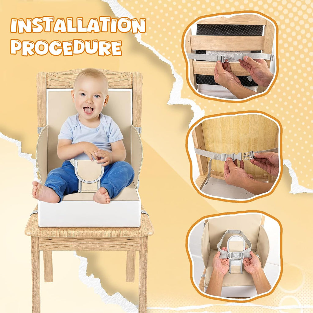 LADIDA Toddler Booster Seat,Portable Baby Booster for Dining Table,Travel Toddler Chair with Adjustable Straps,Lightweight,Compact Design, Easy to Clean (Beige)