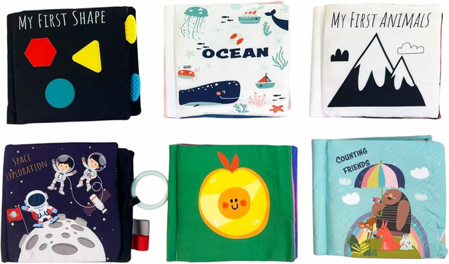 LADIDA 6 Pack Soft Baby Books 0-6 Months, Black and White High Contrast Sensory Toys, Washable Cloth Crinkle Books for Newborns, Baby Essentials for Early Educational Learning Hover Image