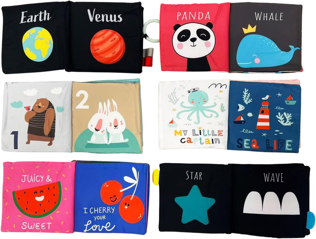 LADIDA 6 Pack Soft Baby Books 0-6 Months, Black and White High Contrast Sensory Toys, Washable Cloth Crinkle Books for Newborns, Baby Essentials for Early Educational Learning