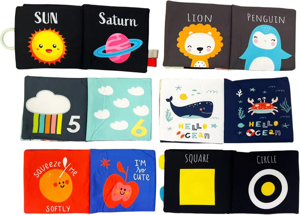 LADIDA 6 Pack Soft Baby Books 0-6 Months, Black and White High Contrast Sensory Toys, Washable Cloth Crinkle Books for Newborns, Baby Essentials for Early Educational Learning