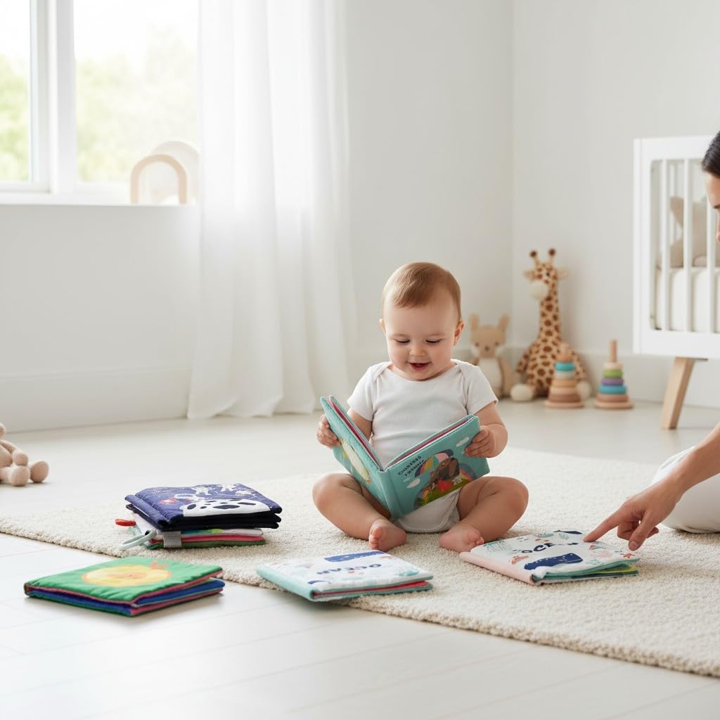 LADIDA 6 Pack Soft Baby Books 0-6 Months, Black and White High Contrast Sensory Toys, Washable Cloth Crinkle Books for Newborns, Baby Essentials for Early Educational Learning