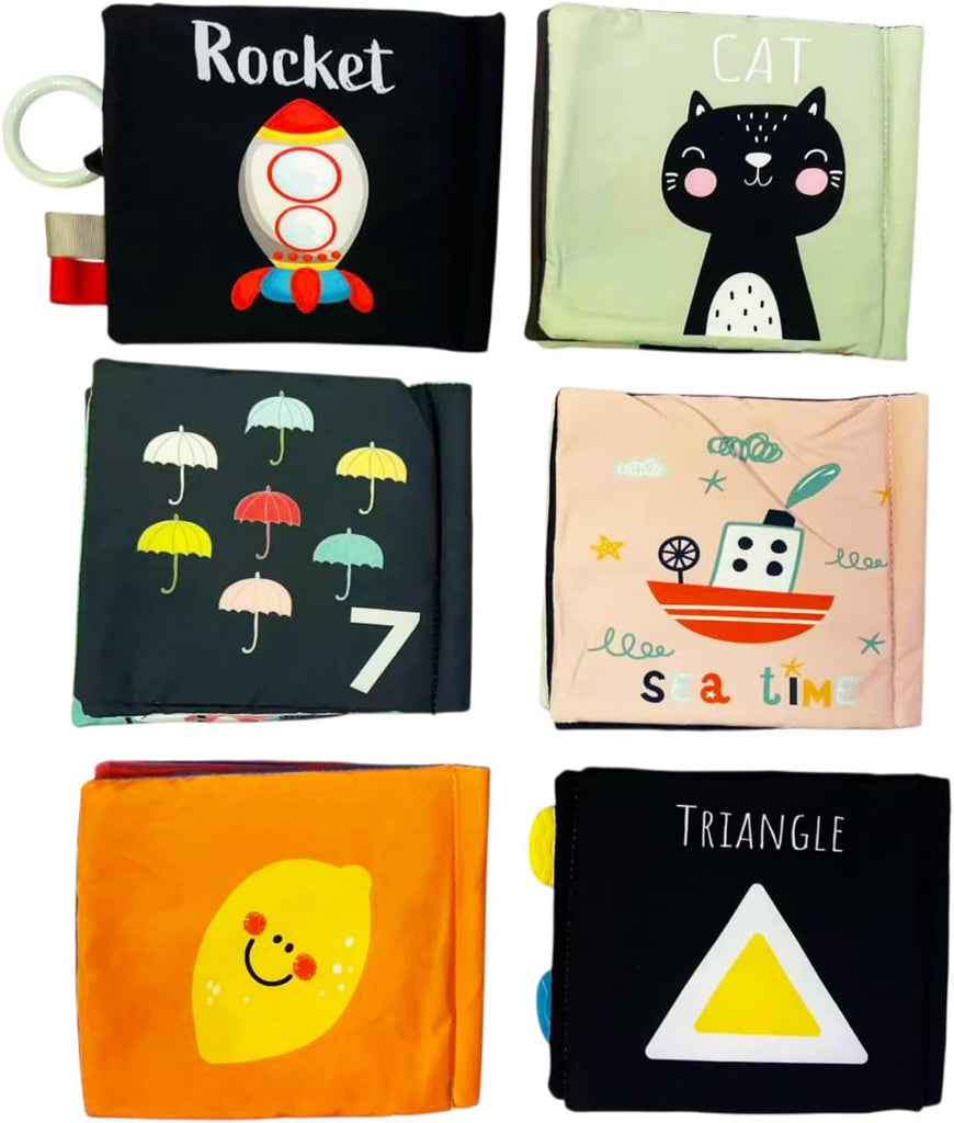 LADIDA 6 Pack Soft Baby Books 0-6 Months, Black and White High Contrast Sensory Toys, Washable Cloth Crinkle Books for Newborns, Baby Essentials for Early Educational Learning