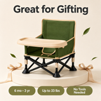 LADIDA Foldable Baby Travel Seat Booster Toddlers Dining Seat Removable Tray with Travel Bag Portable Folding Booster Feeding Chair for Children Toddlers Infants (Beige)