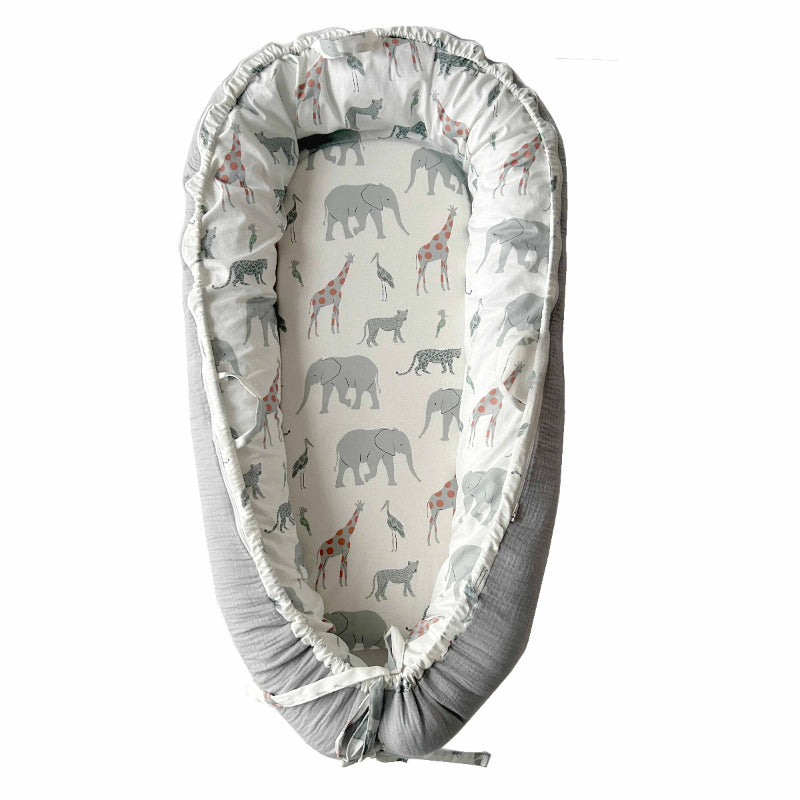 LADIDA Baby Nest Pod 100% Cotton, Soft Breathable & Washable | Ideal for infants aged 0–12 months, wraparound design delivers a cosy space for little boys and girls indoors (Grey Elephan)