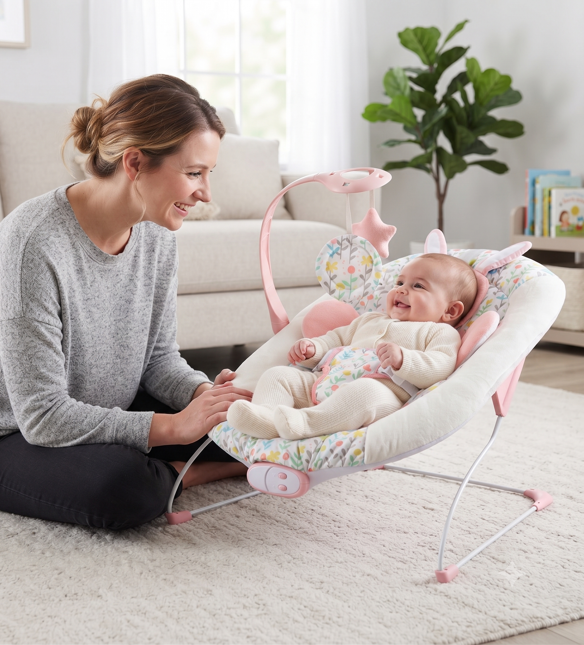 LADIDA Baby Bouncer for Birth to 6 Months, Baby-Rocker with 3 Speeds and 8 Soothing Songs, Vibrating Infant Seat with Removable Toy Bar, Portable and Lightweight - 274