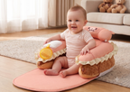 LADIDA 4-in-1 Baby Tummy Time Pillow & Seated Support Playmat, Easy to Clean, Cute Hamburger Design for 0-36Months Infant (Peach Pink) 2504