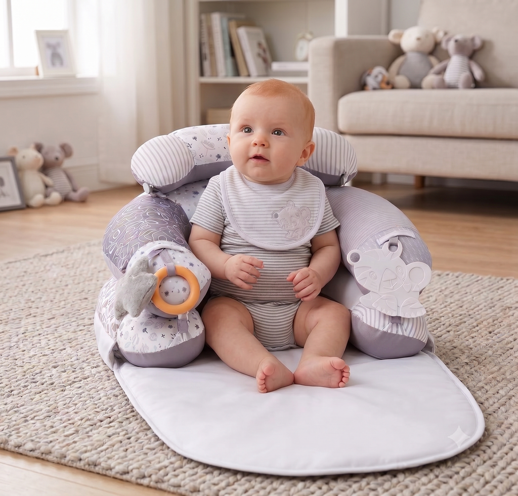 LADIDA 4-in-1 Baby Tummy Time Pillow & Seated Support Playmat,Easy to Clean for 0-36Months Infant (Grey) 2505
