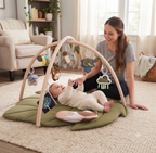 LADIDA Baby Play Mat & Activity Center for Newborns, Leaf-Shaped Play Gym with 8 Detachable Toys to Encourage Motor Skills and Sensory Exploration, Extra Large Tummy Time Mat