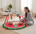 LADIDA Baby Play Mat & Gym, 3-in-1 Watermelon Tummy Time Mat, Oversize Baby Playmat for Babies with Sunshade, Non-Slip Washable Baby Mat, for Newborn, Suitable from Birth