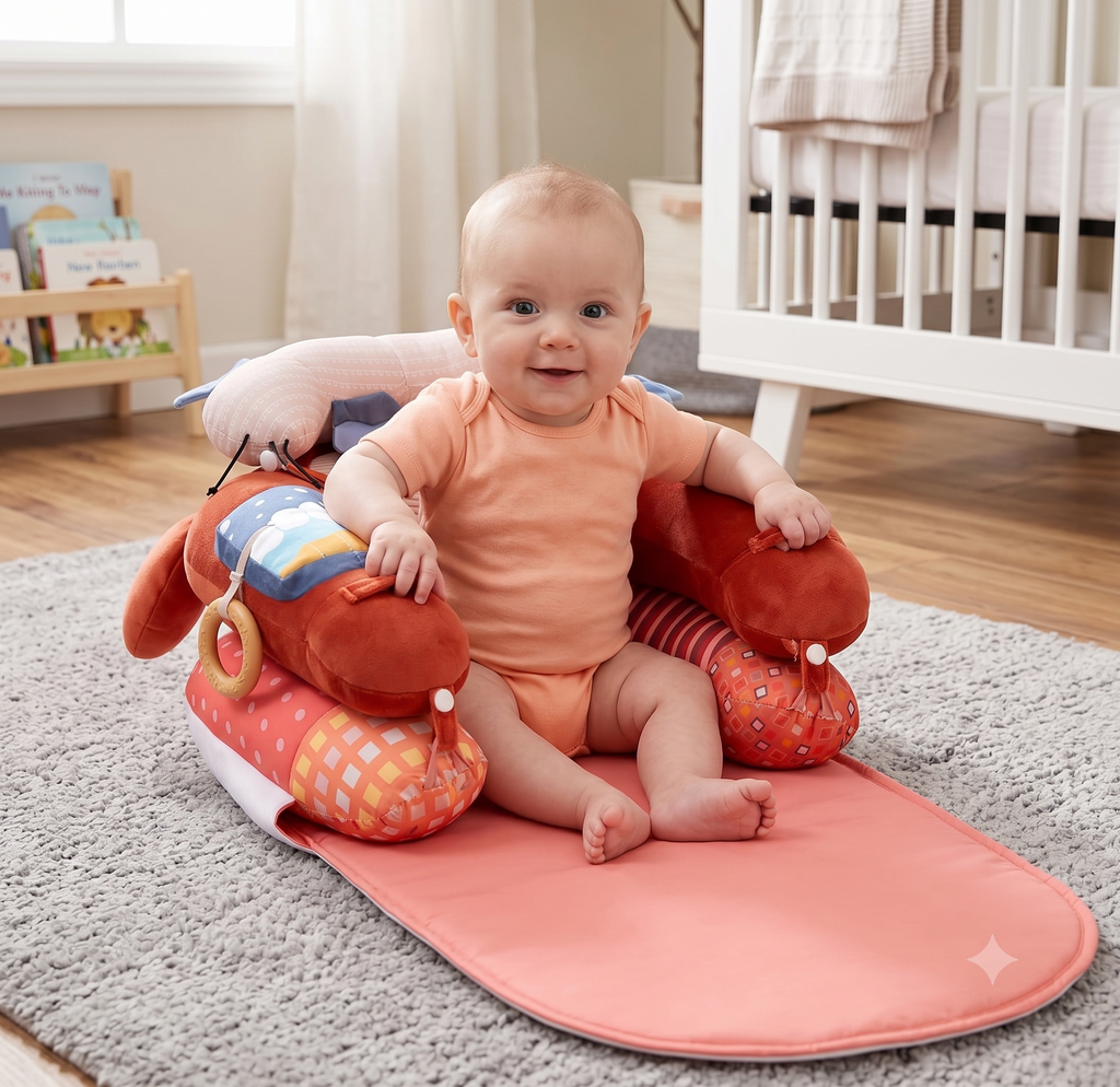 LADIDA 4-in-1 Baby Tummy Time Pillow & Seated Support Playmat,Easy to Clean,Cute Crab Design for 0-36Months Infant (Red) 2502
