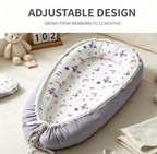 LADIDA Baby Nest Pod 100% Cotton, Soft Breathable & Washable | Ideal for infants aged 0–12 months, wraparound design delivers a cosy space for little boys and girls indoors (Lilac)