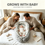 LADIDA Baby Nest Pod 100% Cotton, Soft Breathable & Washable | Ideal for infants aged 0–12 months, wraparound design delivers a cosy space for little boys and girls indoors (Grey Elephan)