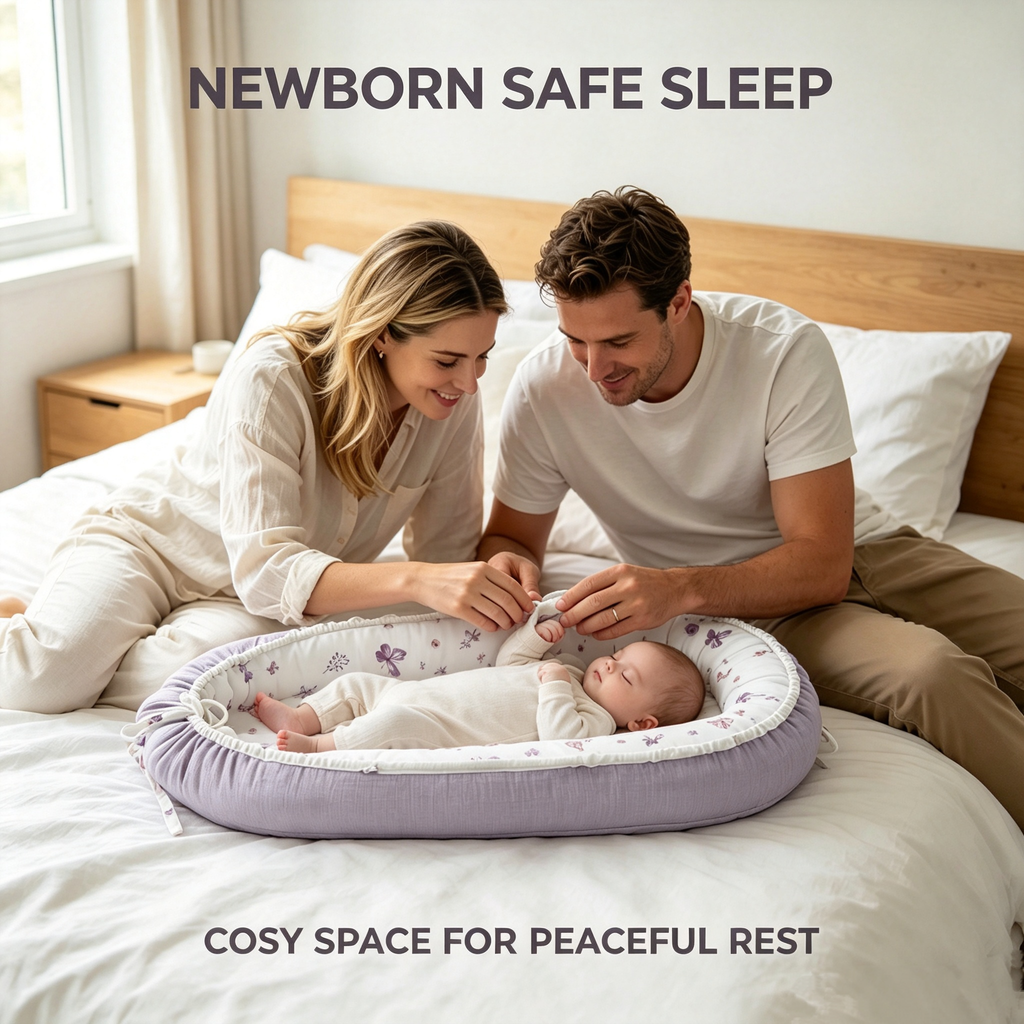 LADIDA Baby Nest Pod 100% Cotton, Soft Breathable & Washable | Ideal for infants aged 0–12 months, wraparound design delivers a cosy space for little boys and girls indoors (Lilac)