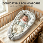 LADIDA Baby Nest Pod 100% Cotton, Soft Breathable & Washable | Ideal for infants aged 0–12 months, wraparound design delivers a cosy space for little boys and girls indoors (Grey Elephan)
