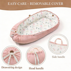LADIDA Baby Nest Pod 100% Cotton, Soft Breathable & Washable | Ideal for infants aged 0–12 months, wraparound design delivers a cosy space for little boys and girls indoors (Pink)
