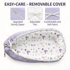 LADIDA Baby Nest Pod 100% Cotton, Soft Breathable & Washable | Ideal for infants aged 0–12 months, wraparound design delivers a cosy space for little boys and girls indoors (Lilac)