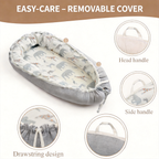 LADIDA Baby Nest Pod 100% Cotton, Soft Breathable & Washable | Ideal for infants aged 0–12 months, wraparound design delivers a cosy space for little boys and girls indoors (Grey Elephan)