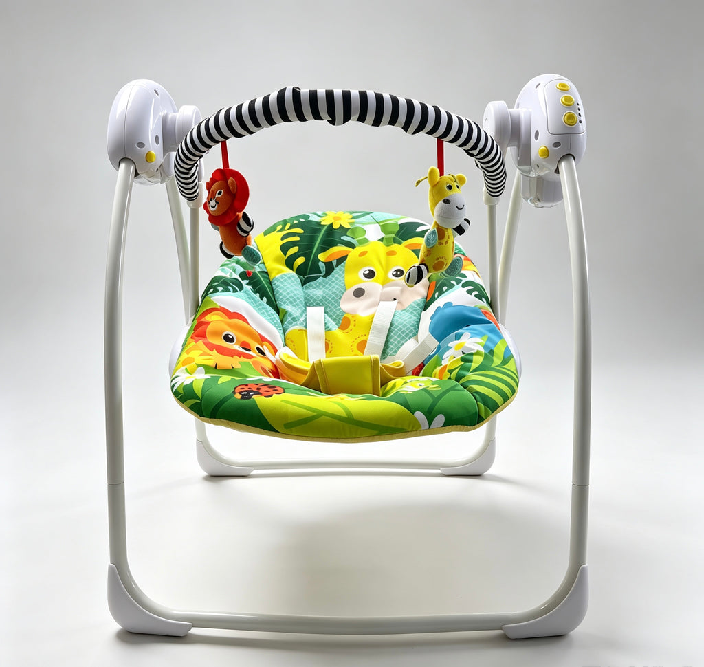 Bright Colour Safari Theme Electric Baby Swing with Adjustable Speed, Time Control and Music 693
