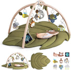 LADIDA Baby Play Mat & Activity Center for Newborns, Leaf-Shaped Play Gym with 8 Detachable Toys to Encourage Motor Skills and Sensory Exploration, Extra Large Tummy Time Mat