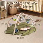 LADIDA Baby Play Mat & Activity Center for Newborns, Leaf-Shaped Play Gym with 8 Detachable Toys to Encourage Motor Skills and Sensory Exploration, Extra Large Tummy Time Mat