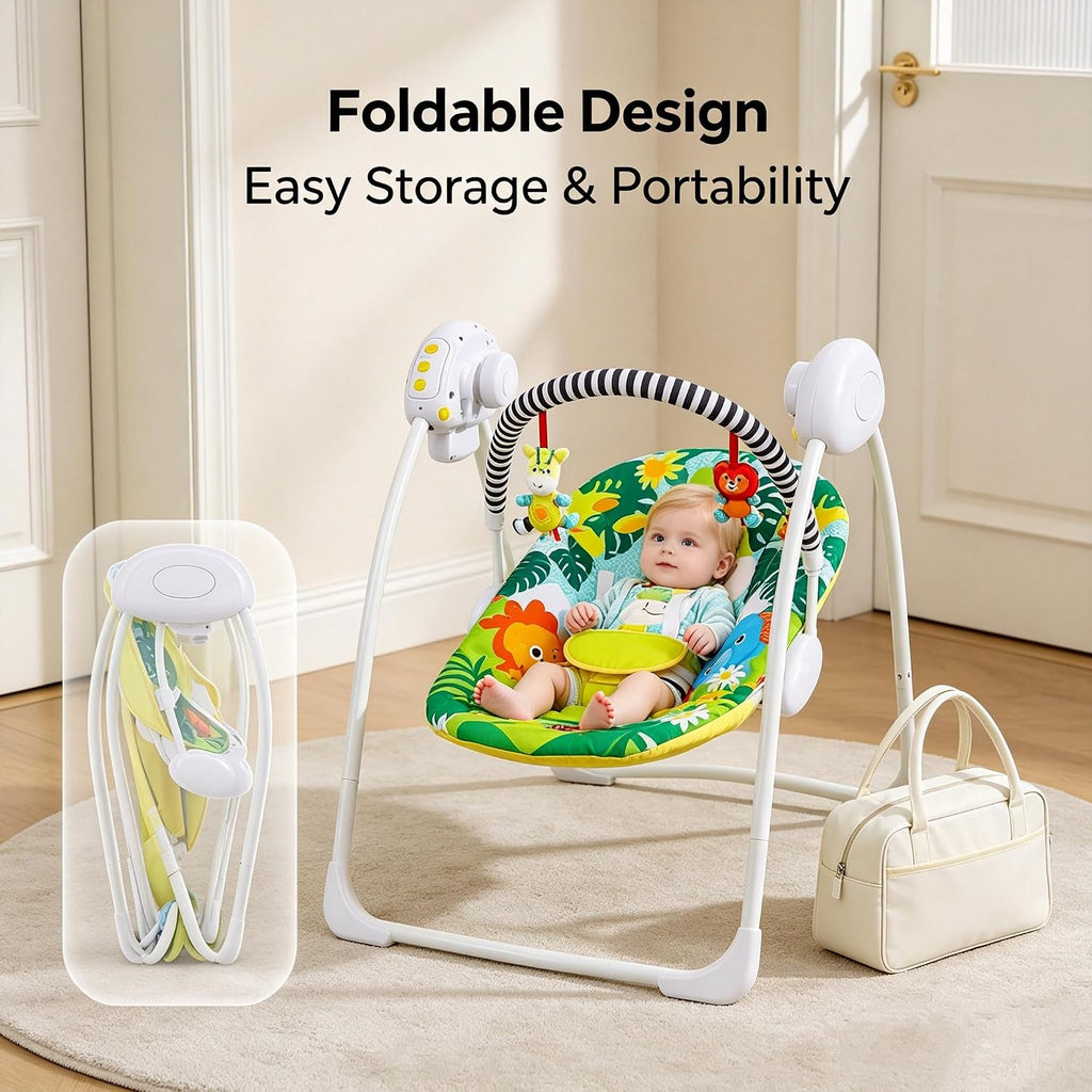 Bright Colour Safari Theme Electric Baby Swing with Adjustable Speed, Time Control and Music 693