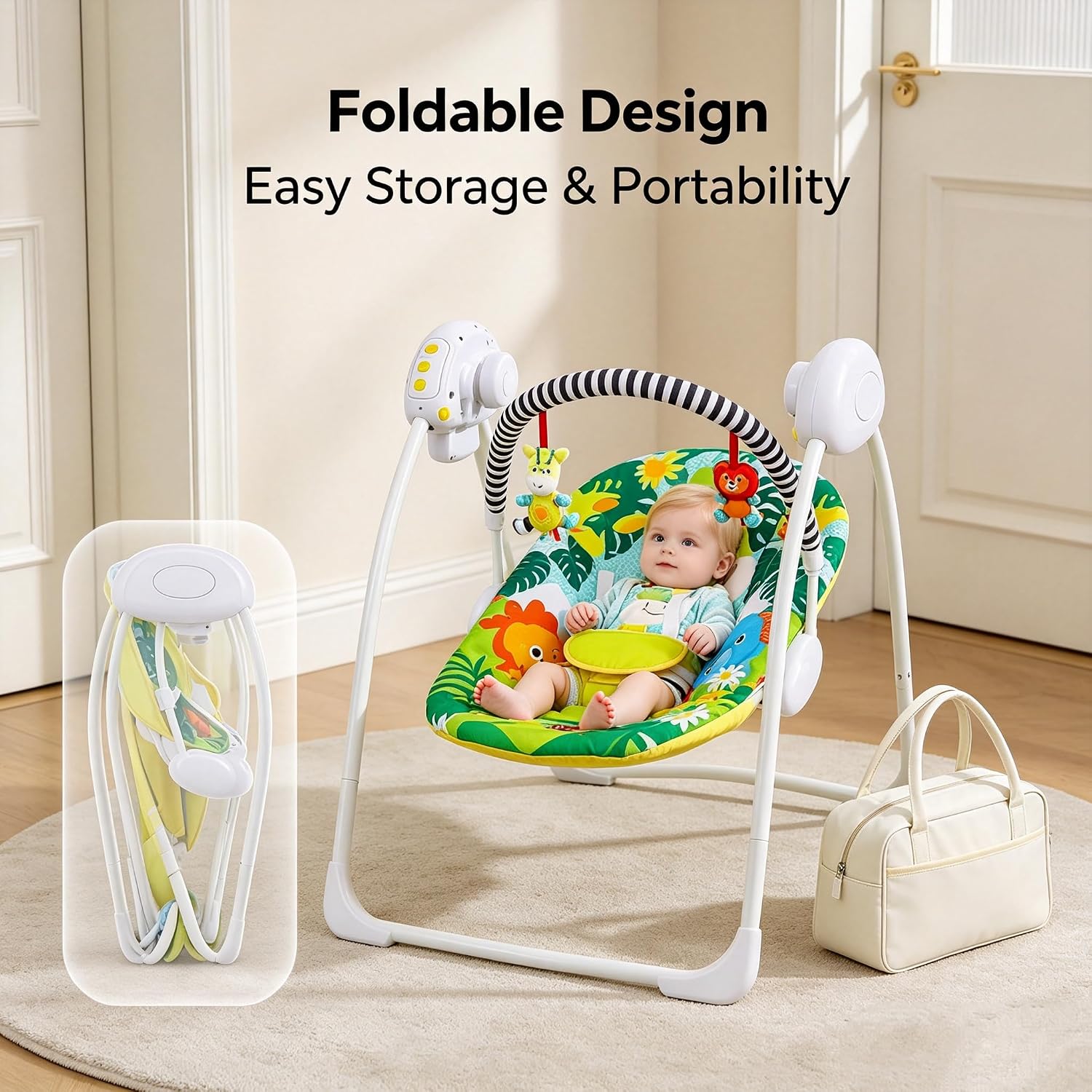 Bright Colour Safari Theme Electric Baby Swing with Adjustable Speed, Time Control and Music 693