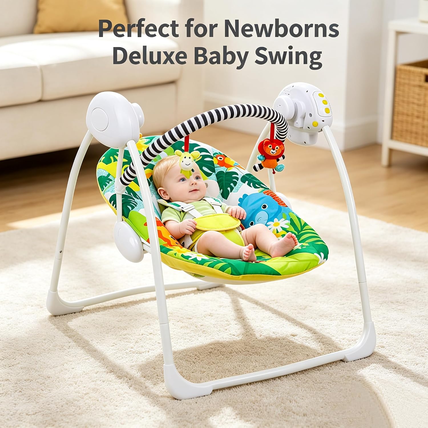 Bright Colour Safari Theme Electric Baby Swing with Adjustable Speed, Time Control and Music 693