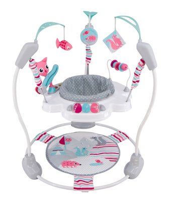 LADIDA Stationary Jumperoo Baby Bouncer Chair Acrobat - 360° Rotating Seat, Musical Toys, and Adjustable Heights (Nordic Forest Pink)