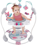 LADIDA Stationary Jumperoo Baby Bouncer Chair Acrobat - 360° Rotating Seat, Musical Toys, and Adjustable Heights (Nordic Forest Pink)