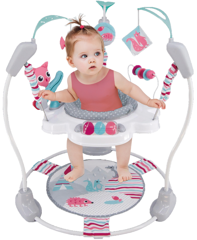 LADIDA Stationary Jumperoo Baby Bouncer Chair Acrobat - 360° Rotating Seat, Musical Toys, and Adjustable Heights (Nordic Forest Pink) Main Image