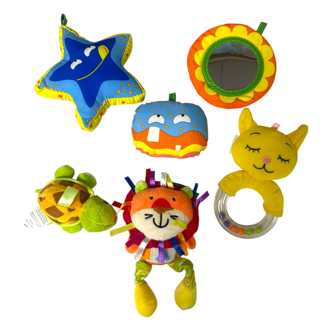LADIDA Clip on/Pull Squaker Crinkle Mirror Soft Baby Toys 6pcs, toys, Cot, Pushchair (BOY set)  0+months Hover Image