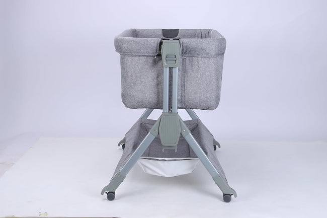 LADIDA 4 In 1 Baby Crib, Next to Me Crib, 6-Level Adjustable Bedside Easy Fold Travel Cot with Wheels, Storage, Mosquito Net and Matress Included, Portable Cribs for Newborn Infant (Grey) Main Image