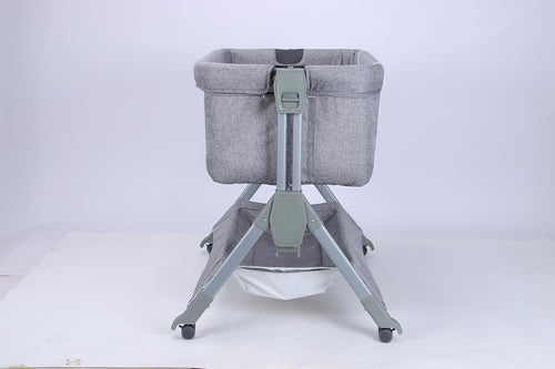 LADIDA 4 In 1 Baby Crib, Next to Me Crib, 6-Level Adjustable Bedside Easy Fold Travel Cot with Wheels, Storage, Mosquito Net and Matress Included, Portable Cribs for Newborn Infant (Grey)