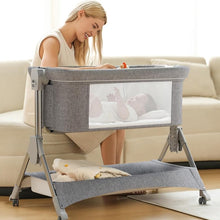 Load image into Gallery viewer, LADIDA 4 In 1 Baby Crib, Next to Me Crib, 6-Level Adjustable Bedside Easy Fold Travel Cot with Wheels, Storage, Mosquito Net and Matress Included, Portable Cribs for Newborn Infant (Grey)