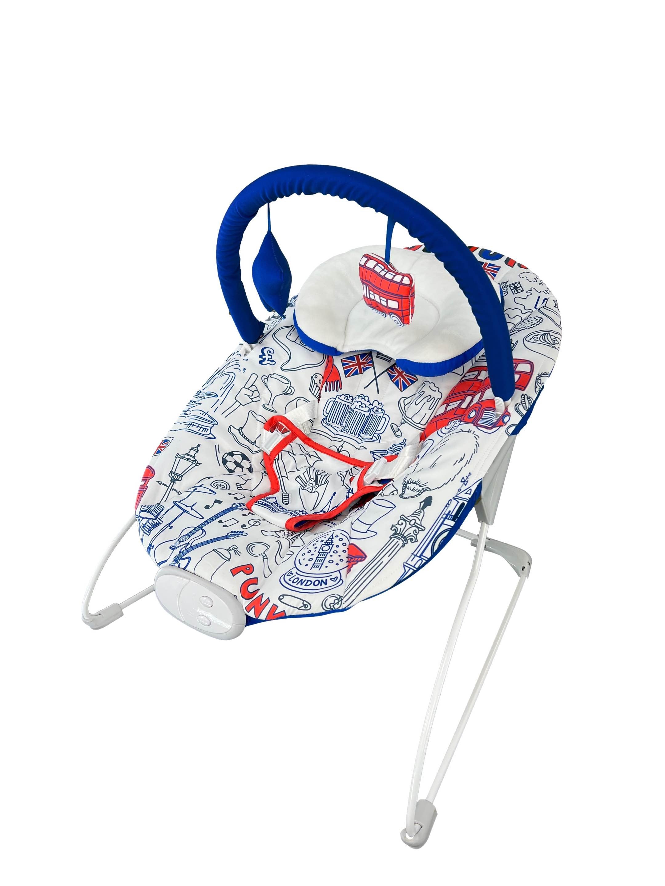 LADIDA London Theme My First Baby Bouncer with Soothing Music and Vibration, Removable Toy Bar with 2 Toys Suitable for Newborns - 322