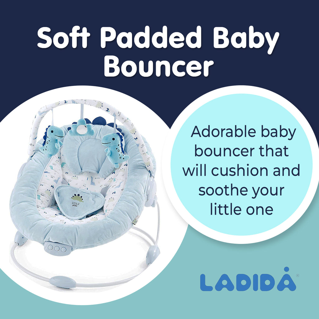 Blue Dinosaur Soft Padded Reclinable Baby Bouncer with Music, White Noise, Viberation 696