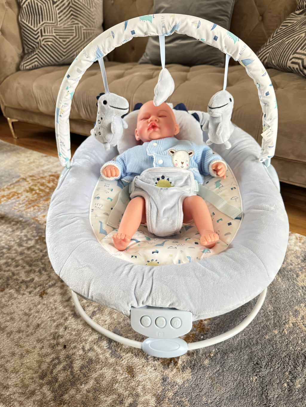 Blue Dinosaur Soft Padded Reclinable Baby Bouncer with Music, White Noise, Viberation 696