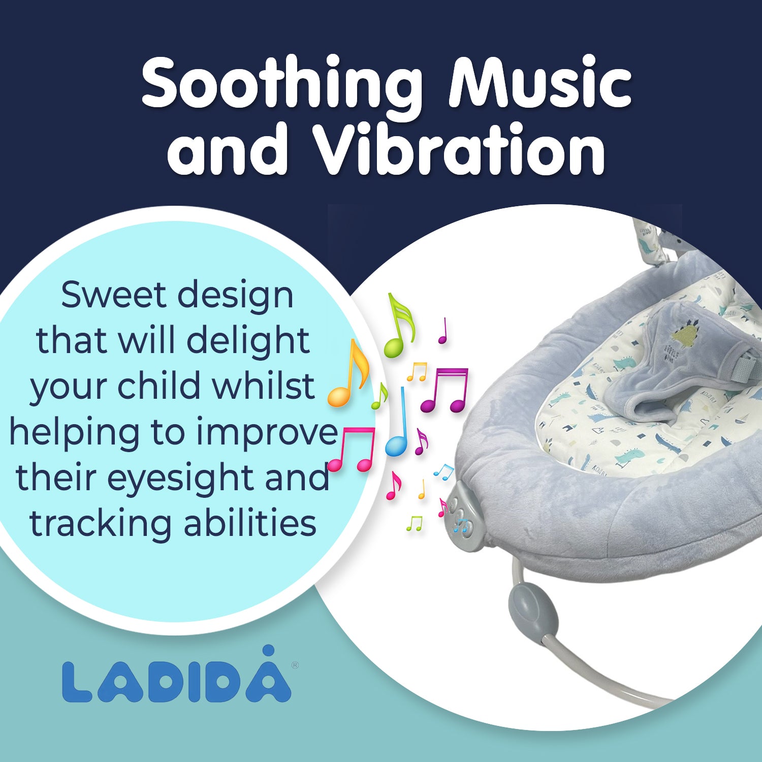 Blue Dinosaur Soft Padded Reclinable Baby Bouncer with Music, White Noise, Viberation 696