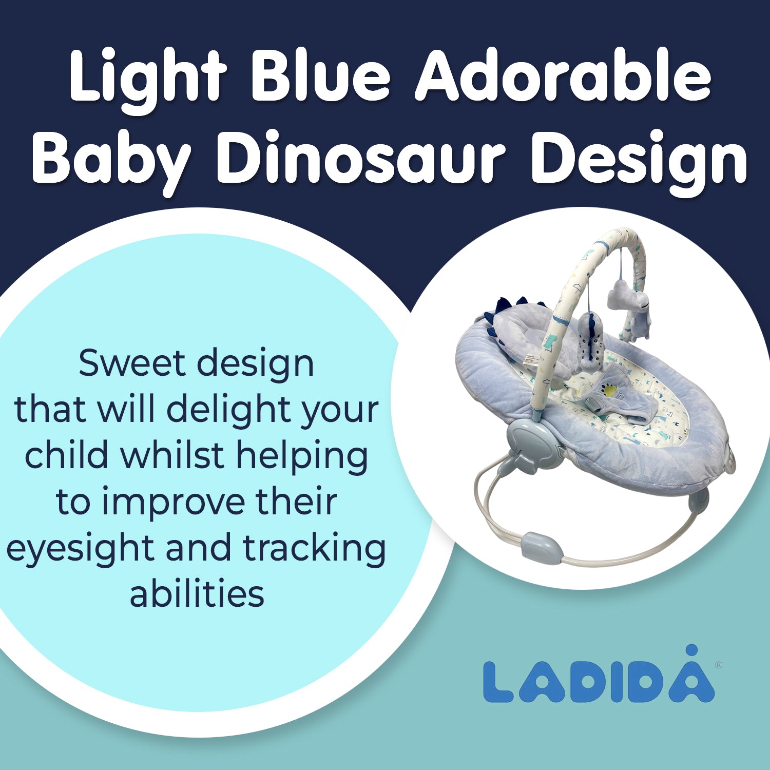 Blue Dinosaur Soft Padded Reclinable Baby Bouncer with Music, White Noise, Viberation 696