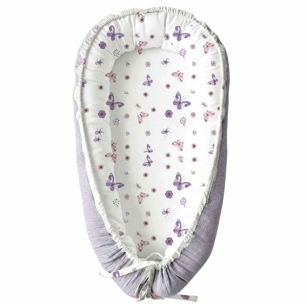 LADIDA Baby Nest Pod 100% Cotton, Soft Breathable & Washable | Ideal for infants aged 0–12 months, wraparound design delivers a cosy space for little boys and girls indoors (Lilac)