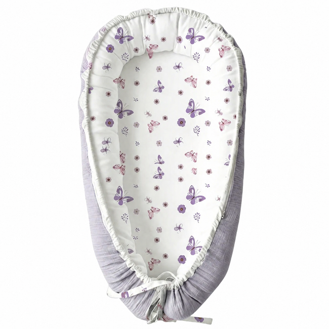 LADIDA Baby Nest Pod 100% Cotton, Soft Breathable & Washable | Ideal for infants aged 0–12 months, wraparound design delivers a cosy space for little boys and girls indoors (Lilac) Hover Image