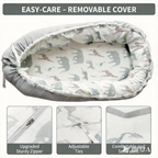 LADIDA Baby Nest Pod 100% Cotton, Soft Breathable & Washable | Ideal for infants aged 0–12 months, wraparound design delivers a cosy space for little boys and girls indoors (Grey Elephan)