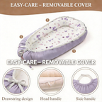 LADIDA Baby Nest Pod 100% Cotton, Soft Breathable & Washable | Ideal for infants aged 0–12 months, wraparound design delivers a cosy space for little boys and girls indoors (Lilac)